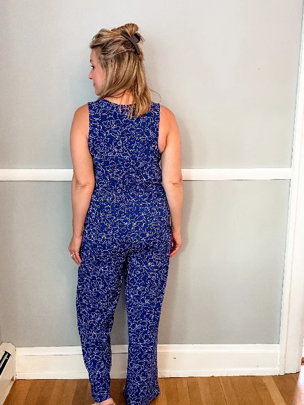 Navy and White Printed Jumpsuit