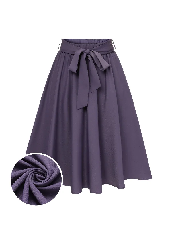 Purple 1940s Solid Skirt with Belt