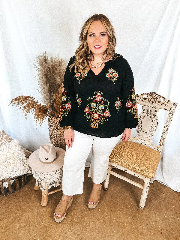 Dreamy Destination Floral Embroidered Long Sleeve Top in Black