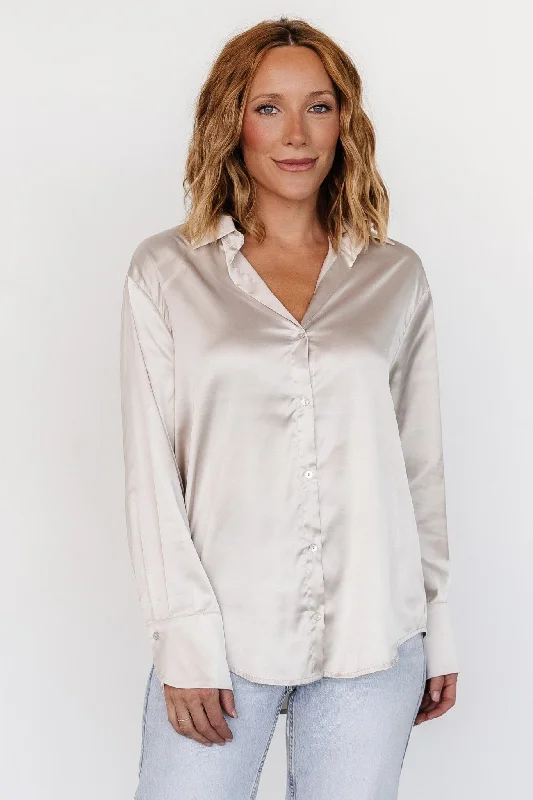 Kacey Satin Button Up Top | Champagne