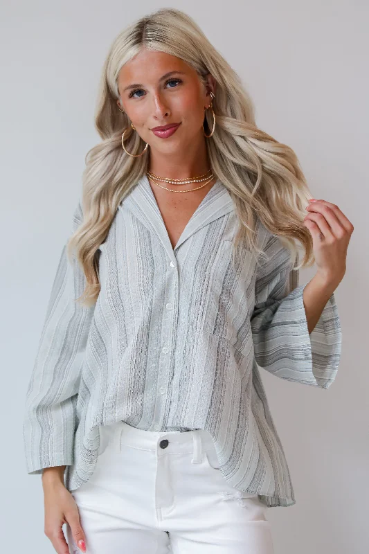 FINAL SALE - Lovely Existence Light Blue Striped Blouse - DU DEAL