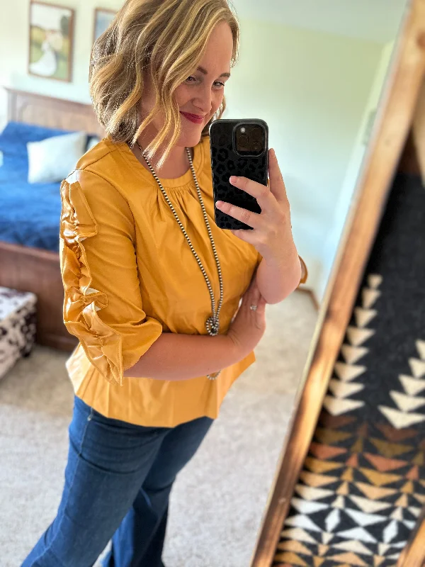 Mustard Ruffle Detail Pleather Top