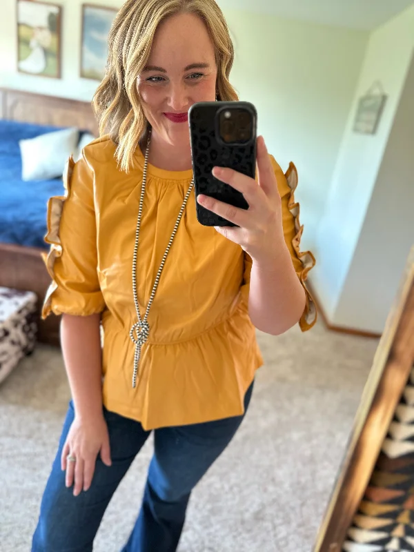 Mustard Ruffle Detail Pleather Top