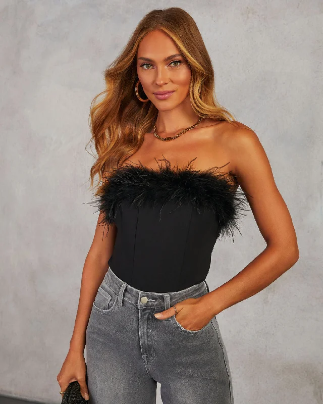 Night We Met Strapless Feather Trim Top