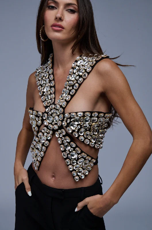 RHINESTONE ENCRUSTED DRAMATIC TOP