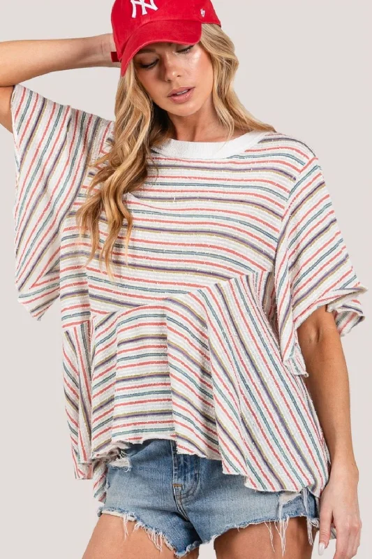 Hot Girl SAGE + FIG Loose Fit Boho Striped Cotton Short Sleeve Top