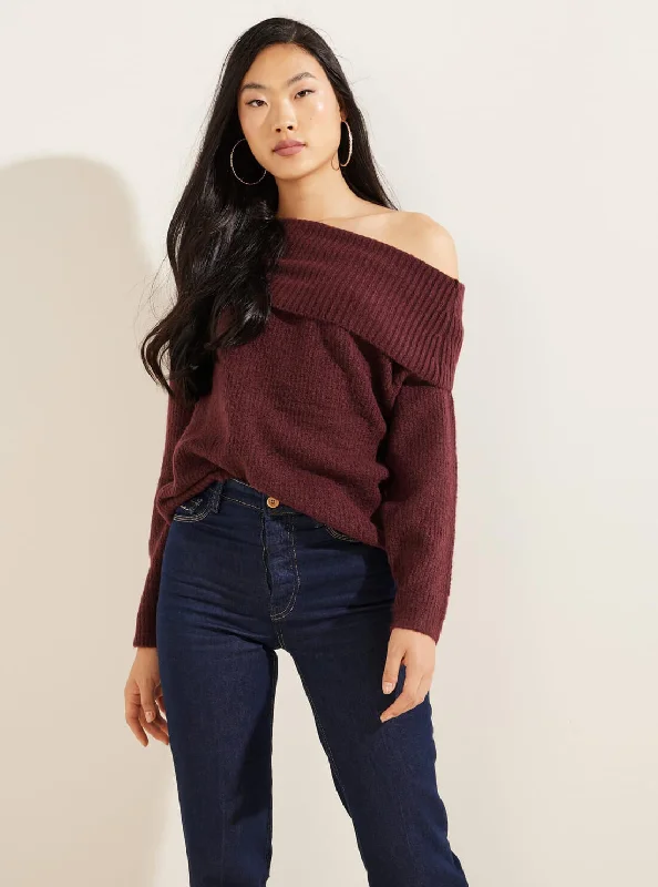 Eco Burgundy Gerri Off Shoulder Knit Top