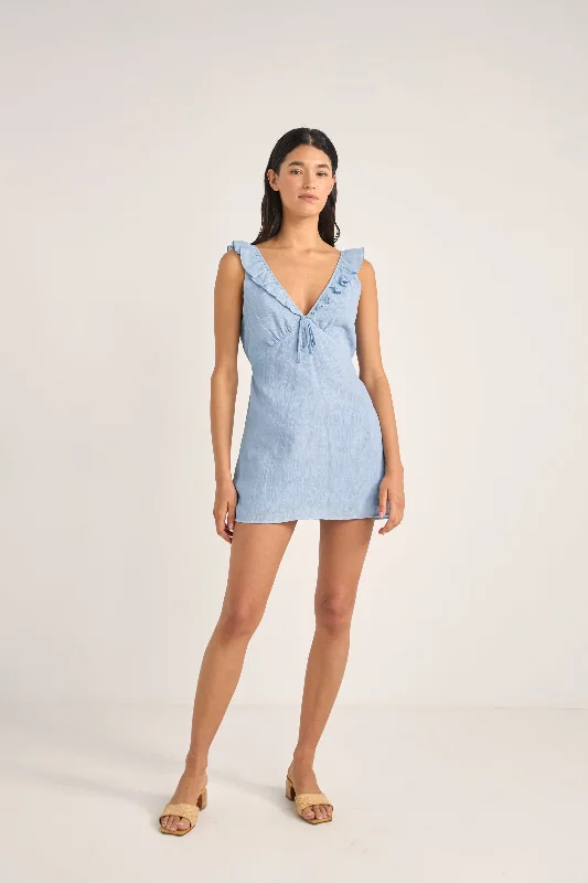 Elsie Ruffle Mini Dress Cornflower