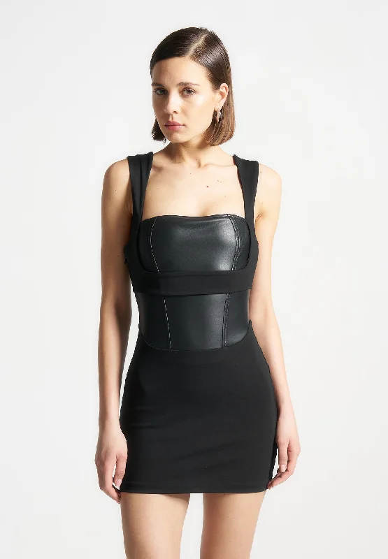 Layered Corset Mini Dress - Black