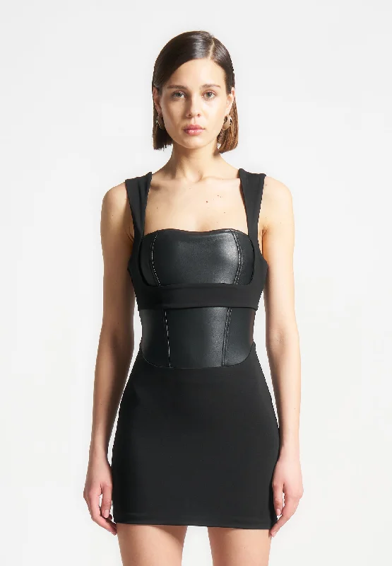 Layered Corset Mini Dress - Black