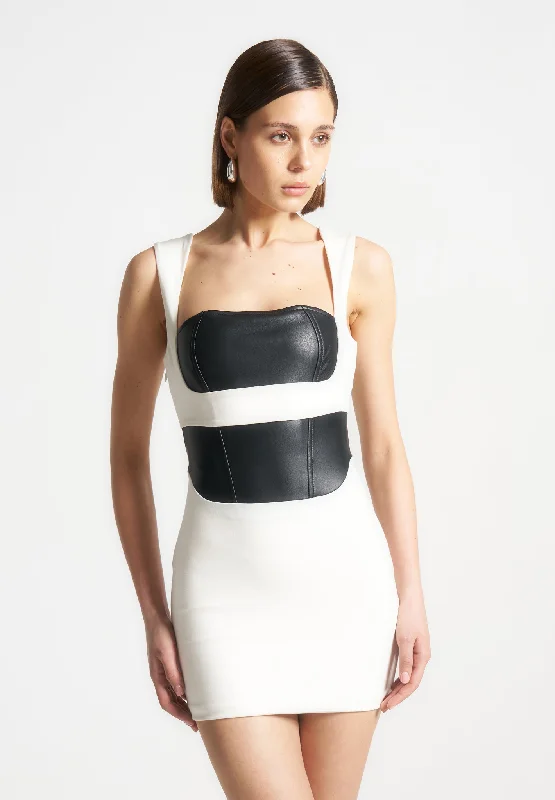 Layered Corset Mini Dress - White/Black