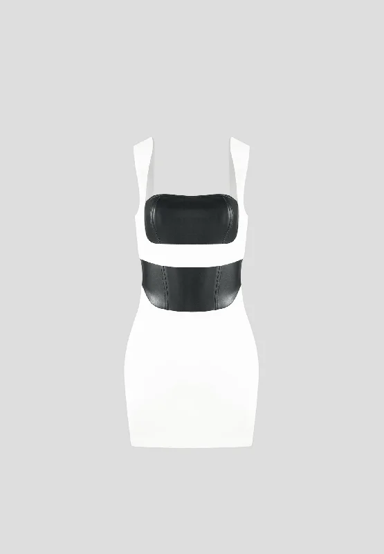 Layered Corset Mini Dress - White/Black