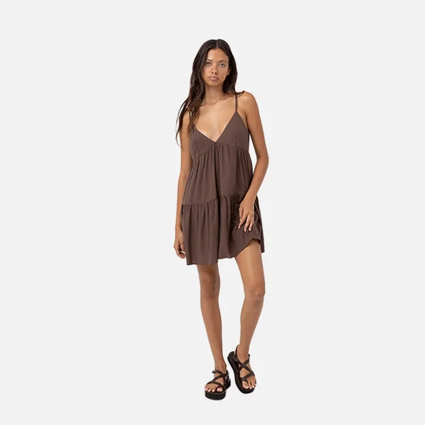 Rhythm Classic Tiered Mini Dress - Chocolate