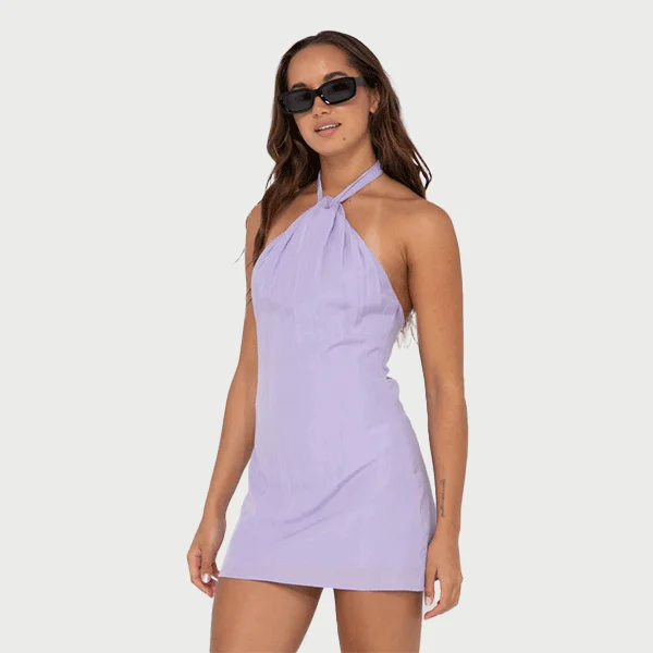 Rusty Harlet Halter Mini Dress - Muted Lavender