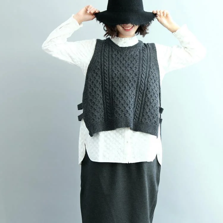 2018 gray knit sweaters trendy oversize side open sleeveless tops casual low high design blouse