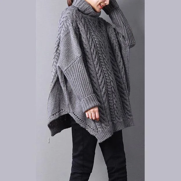 2021 Gray Knit Tops Fall Fashion Knit Sweat Tops High Neck Side Open Sweaters