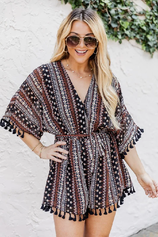 A Fair Deal Printed Tassel Romper FINAL SALE