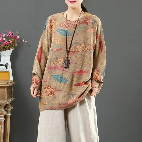 Aesthetic prints two box top wild oversize o neck knitted blouse