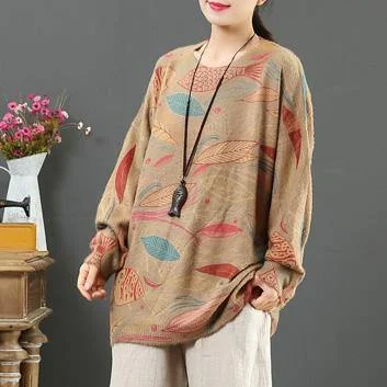 Aesthetic prints two box top wild oversize o neck knitted blouse