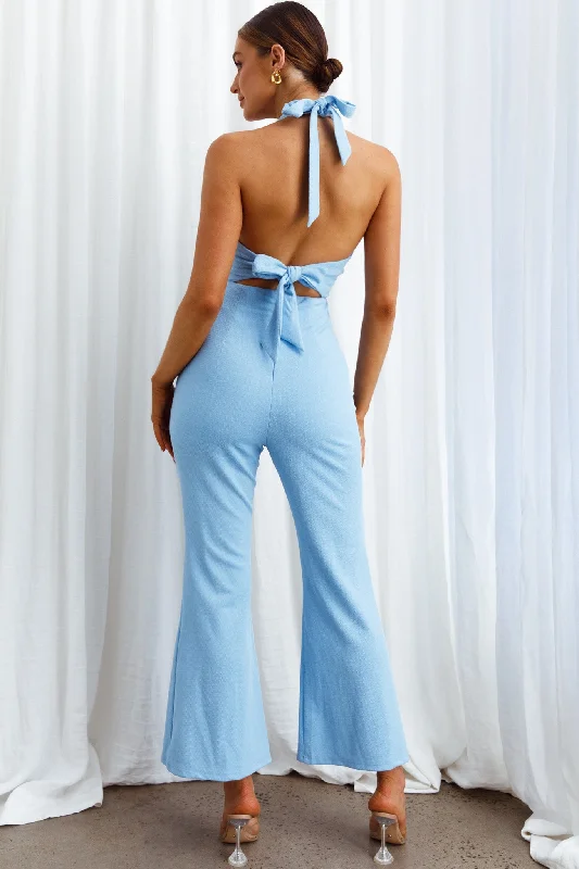 Azul Halterneck Flared Jumpsuit Blue