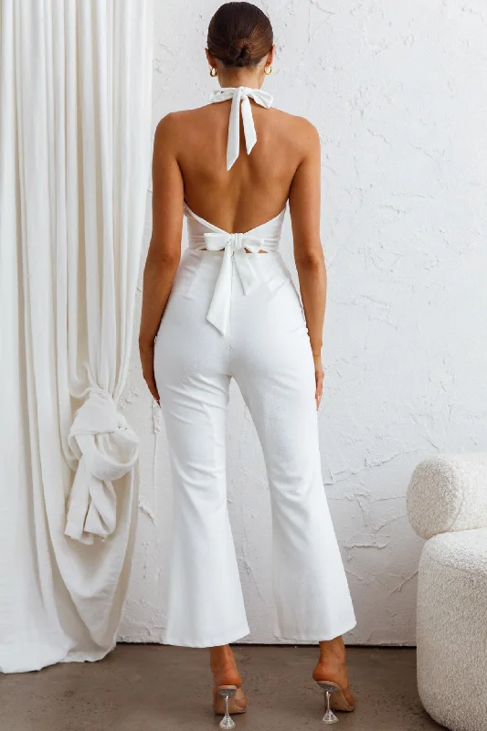 Azul Halterneck Flared Jumpsuit White