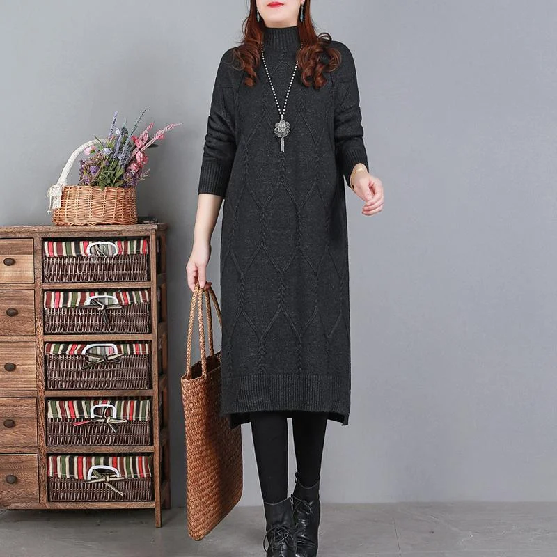 Comfy High Neck Sweater Weather Largo Chocolate Art Knit Dresses