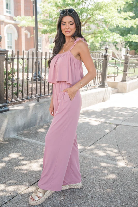 Caught Your Eye Mauve Tie Strap Knit Jumpsuit