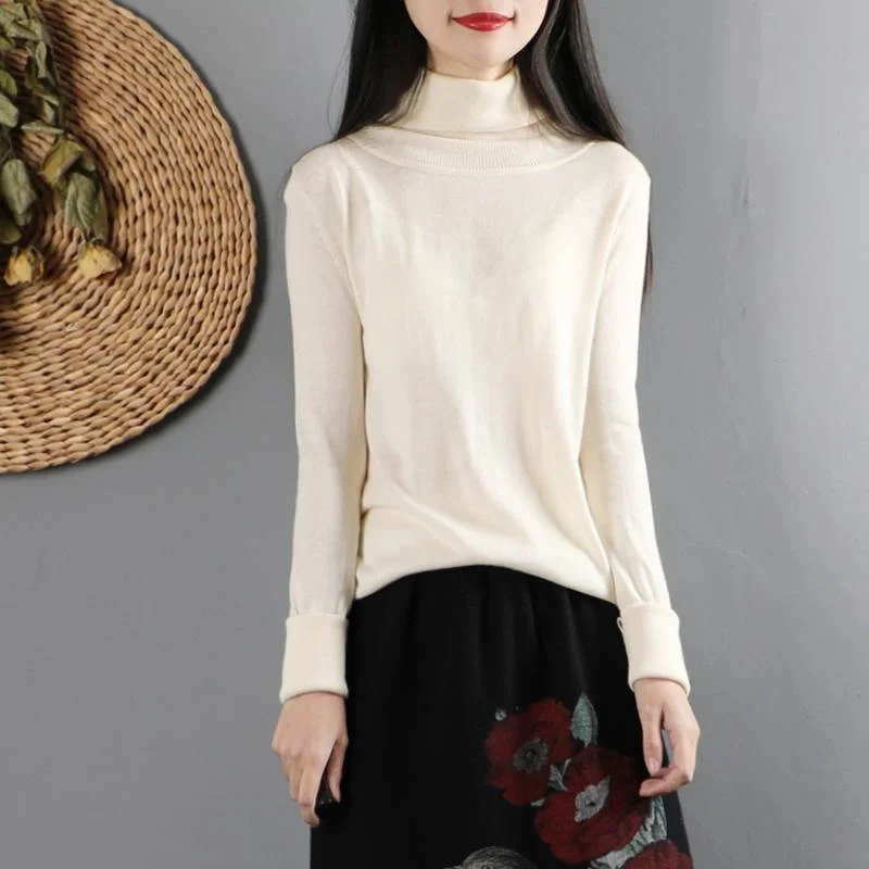 Classy high neck cotton fall clothes Cotton white blouses