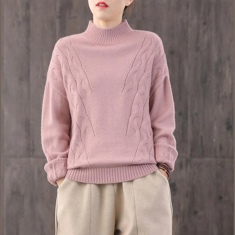 Comfy pink knit blouse fall fashion knitwear high neck