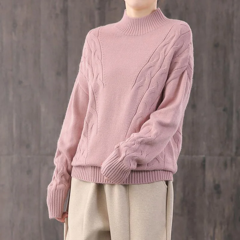 Comfy pink knit blouse fall fashion knitwear high neck