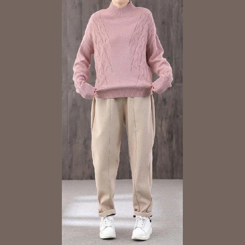 Comfy pink knit blouse fall fashion knitwear high neck