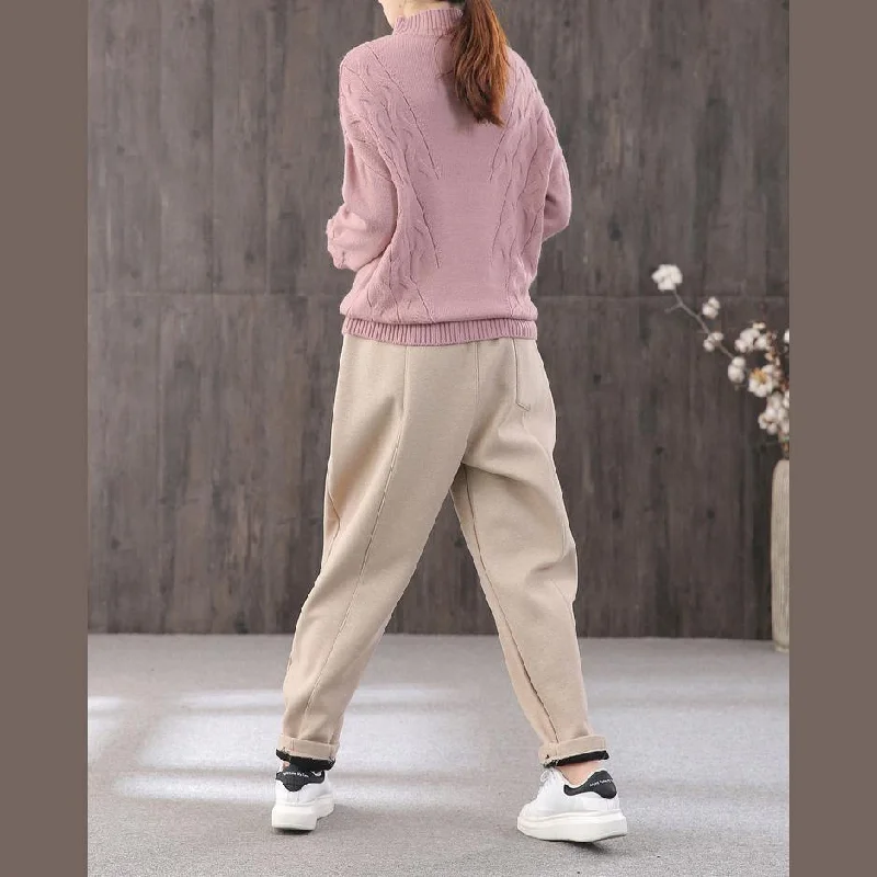 Comfy pink knit blouse fall fashion knitwear high neck