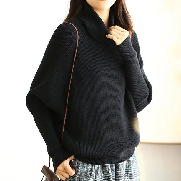 Cute black box top fall fashion knit tops high neck Batwing Sleeve tops