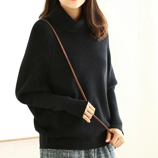 Cute black box top fall fashion knit tops high neck Batwing Sleeve tops