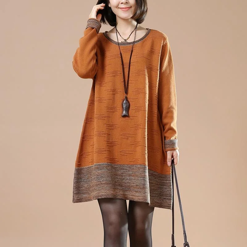 Fine Orange jacquard sweaters cozy knit top