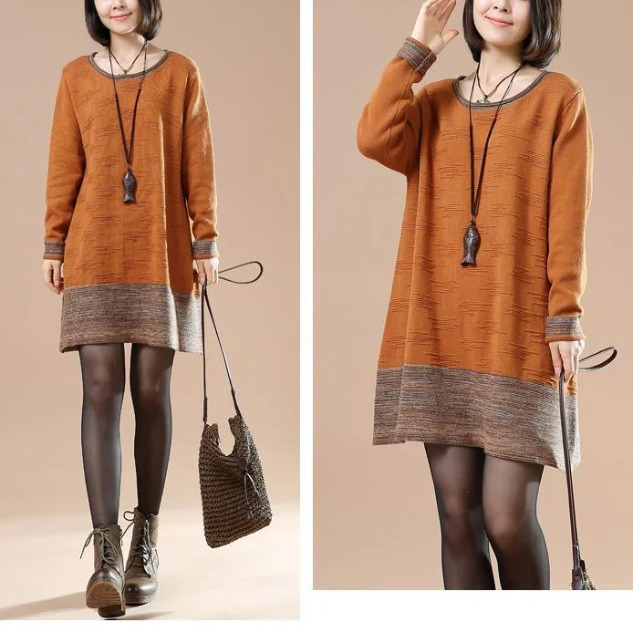 Fine Orange jacquard sweaters cozy knit top