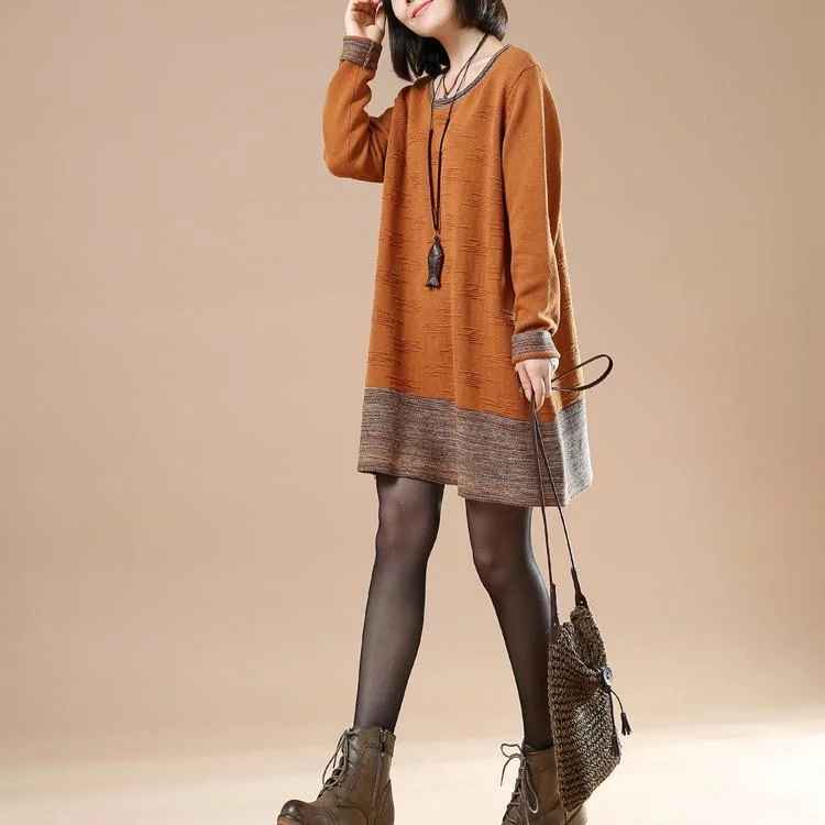 Fine Orange jacquard sweaters cozy knit top