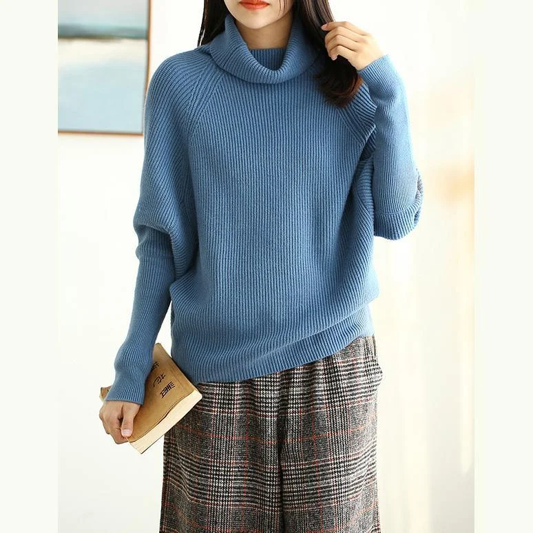 For Spring blue sweaters fall fashion high neck Batwing Sleeve knitted clothes