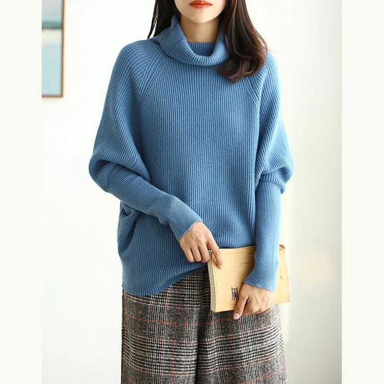 For Spring blue sweaters fall fashion high neck Batwing Sleeve knitted clothes