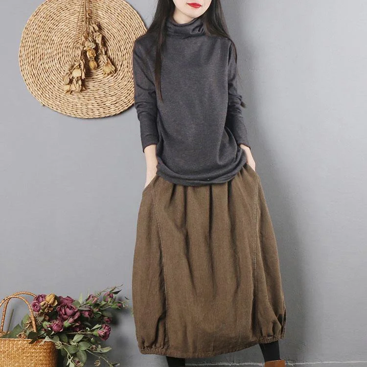 For Spring dark gray sweater tops high neck knitwear long sleeve