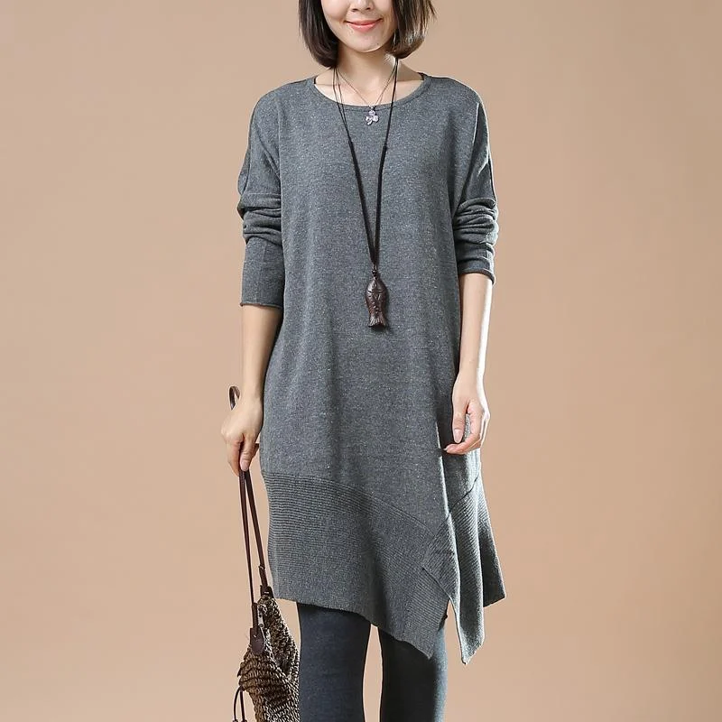 Gray Oversized Sweaters Asymmetrical Design Knit Dress