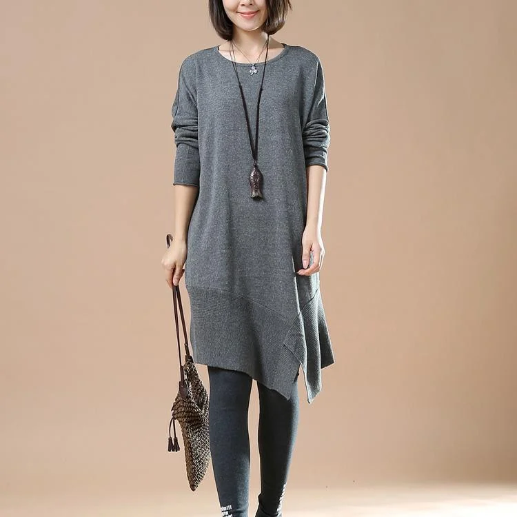 Gray Oversized Sweaters Asymmetrical Design Knit Dress