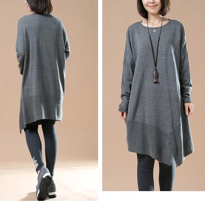 Gray Oversized Sweaters Asymmetrical Design Knit Dress