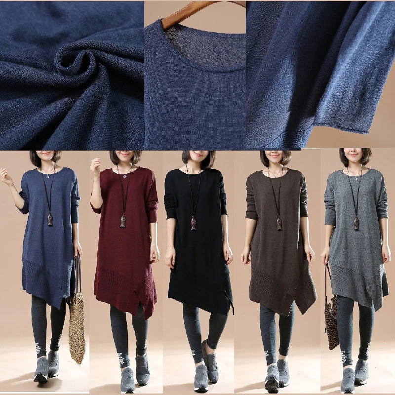 Gray Oversized Sweaters Asymmetrical Design Knit Dress