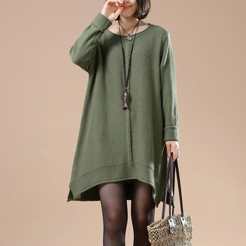 Green plus size pullover sweater dresses