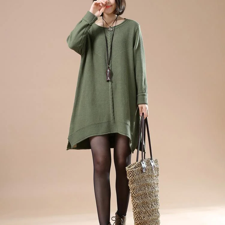 Green plus size pullover sweater dresses