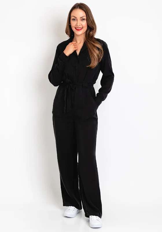 ICHI Catto Belted Waist Button up Jumpsuit, Black