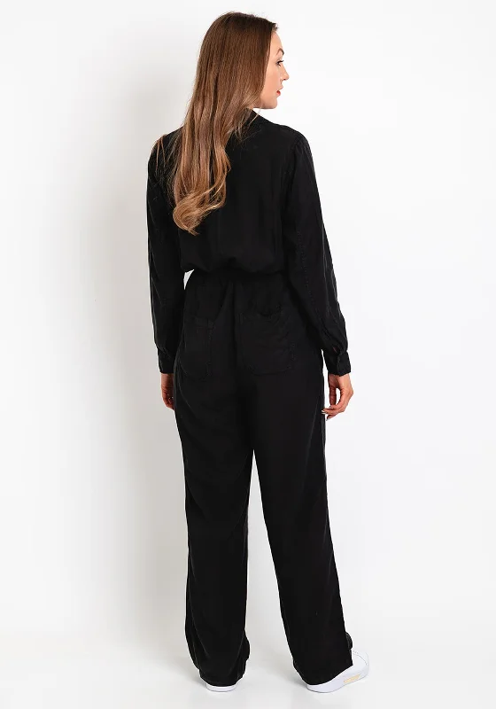 ICHI Catto Belted Waist Button up Jumpsuit, Black