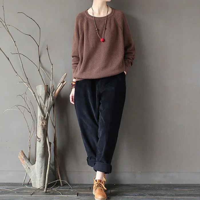 new fall brown knitwear pullover loose casual sweater tops