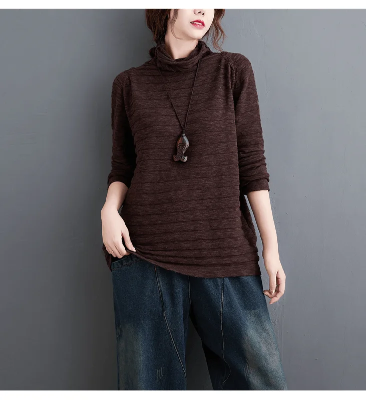 Oversized Chocolate Knitted Blouse High Neck Baggy Sweater Blouse